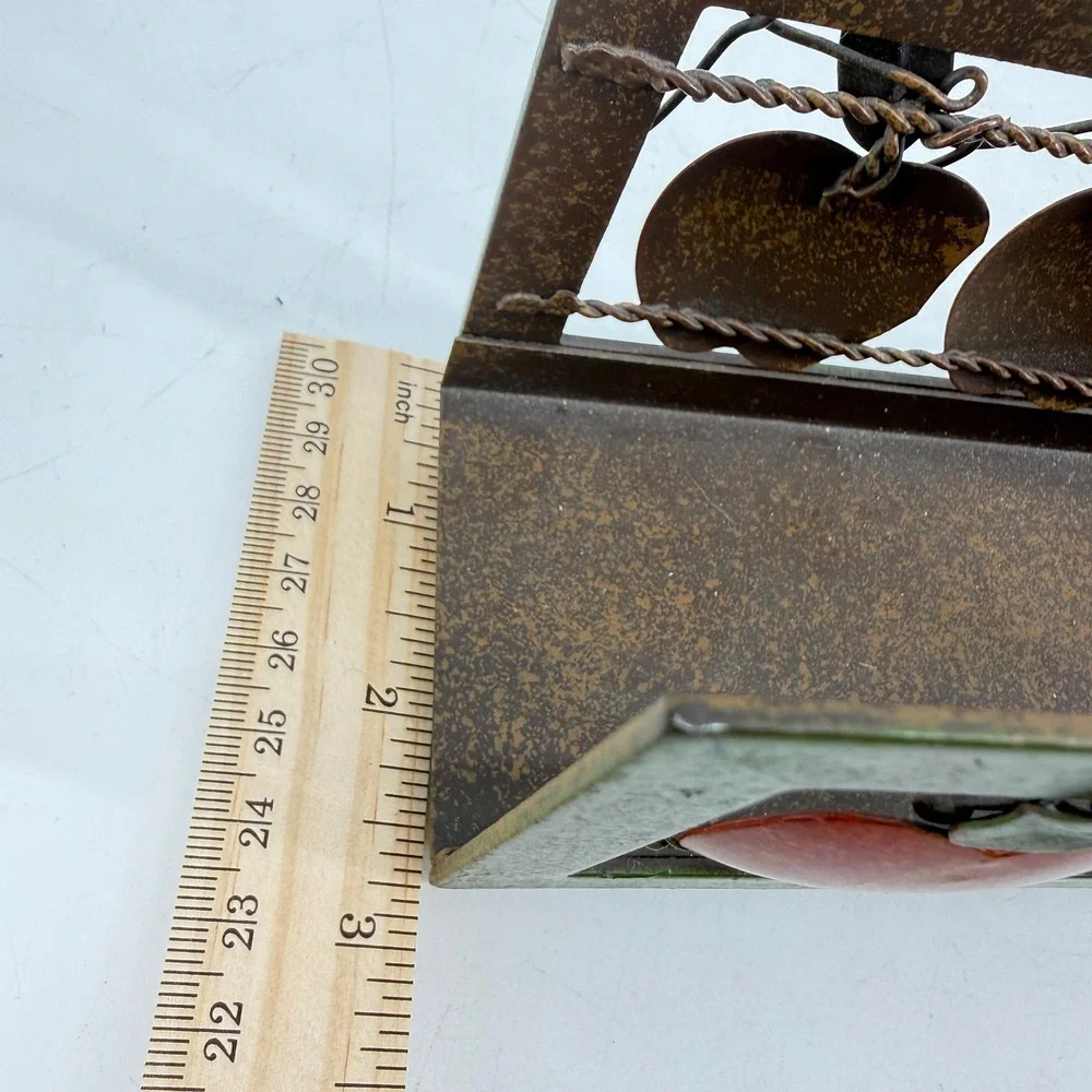Metal Napkin Holder VTG 80 90 Red Apple Rustic Farmhouse Decor 2 5/8